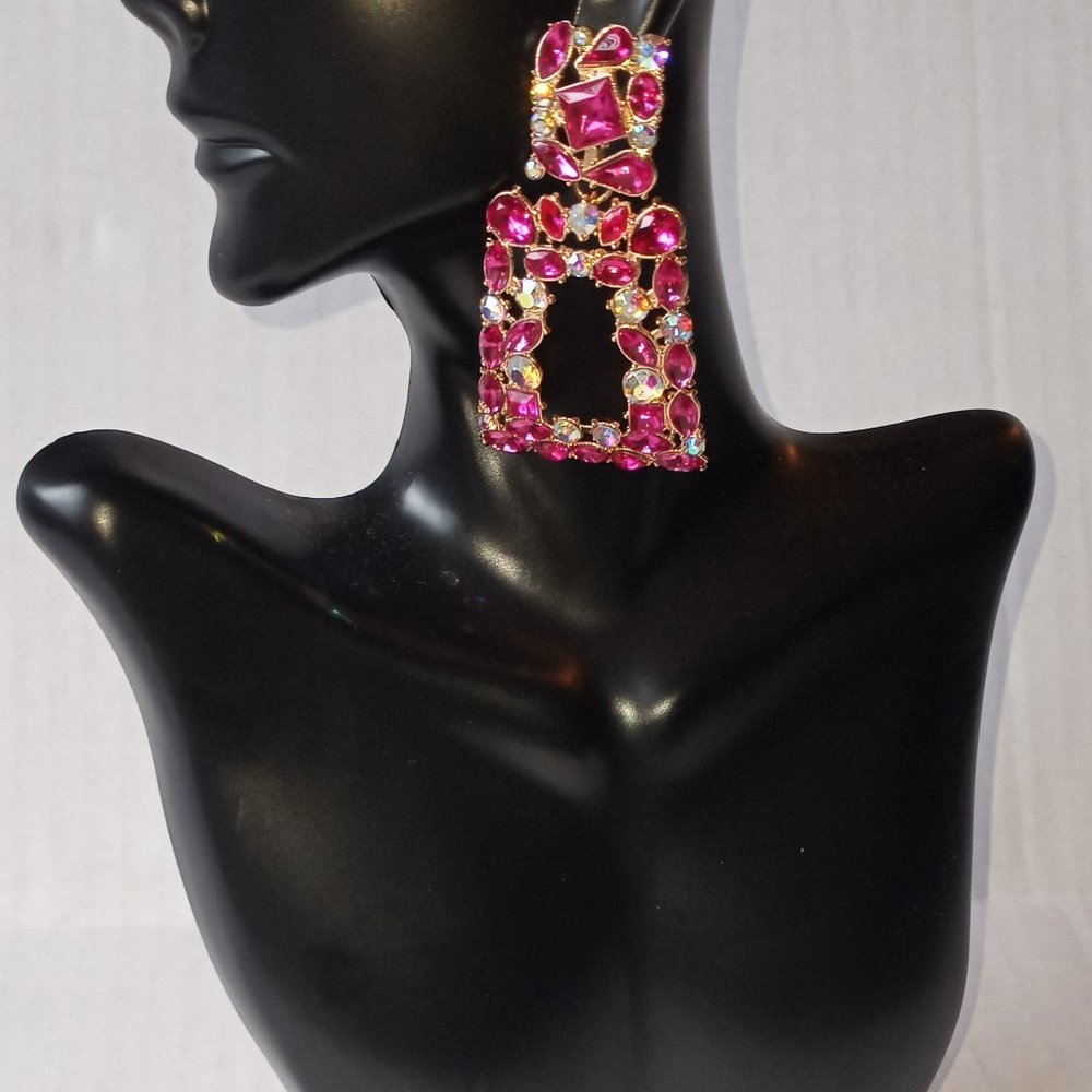 Pink Crystal Statement Earrings